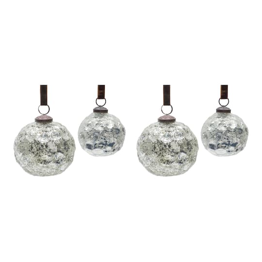 Silver Mercury Glass Ball Ornament Set